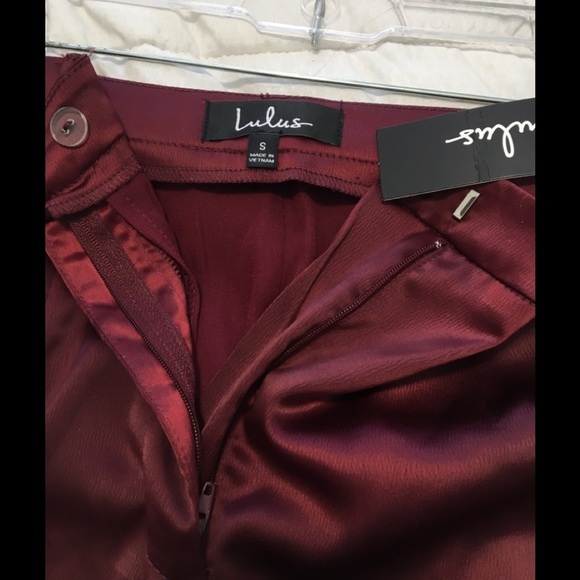 7.Lulus Burgundy Satin My Story Trouser Pants S - Picture 7 of 11